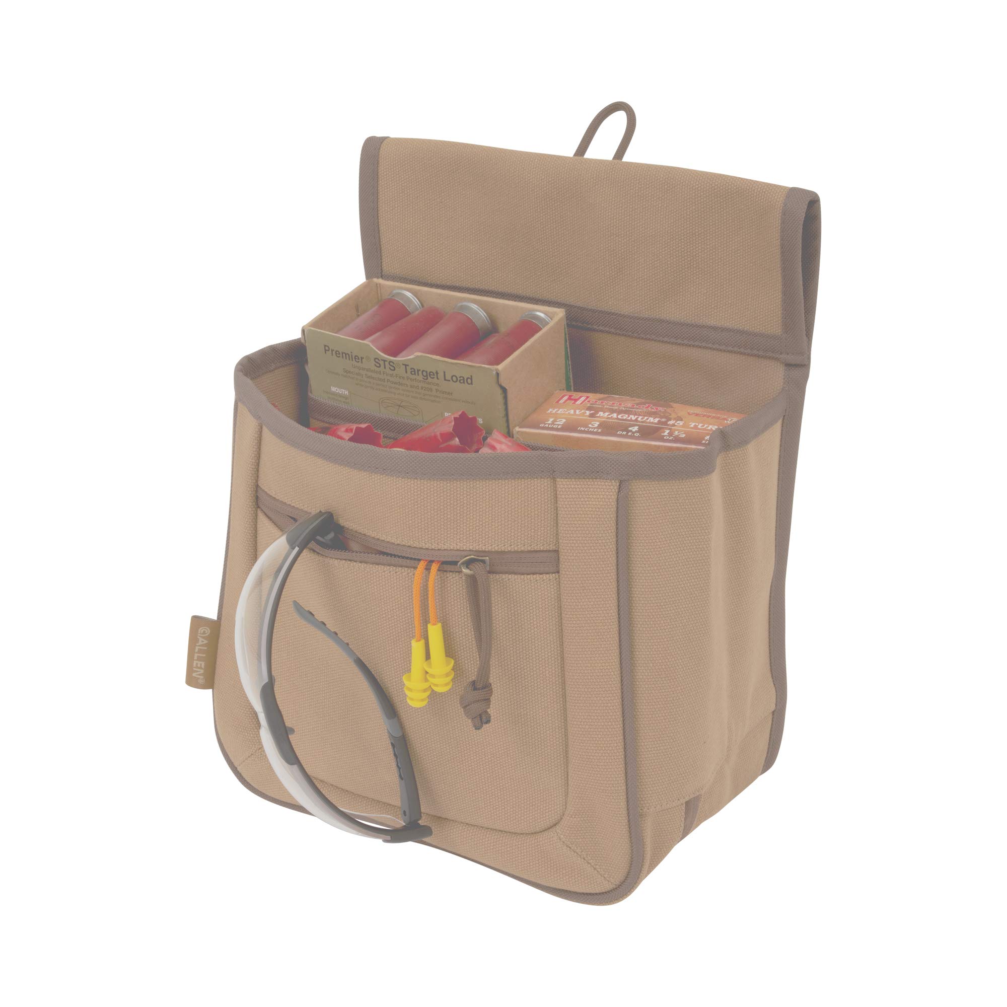 Allen Company Rival Double Compartment Shell Bag & 52 inch Waist Belt, Holds 50 Empty Hulls, Tan, Caramel Brown (Bags & Range_Trap & Skeet)