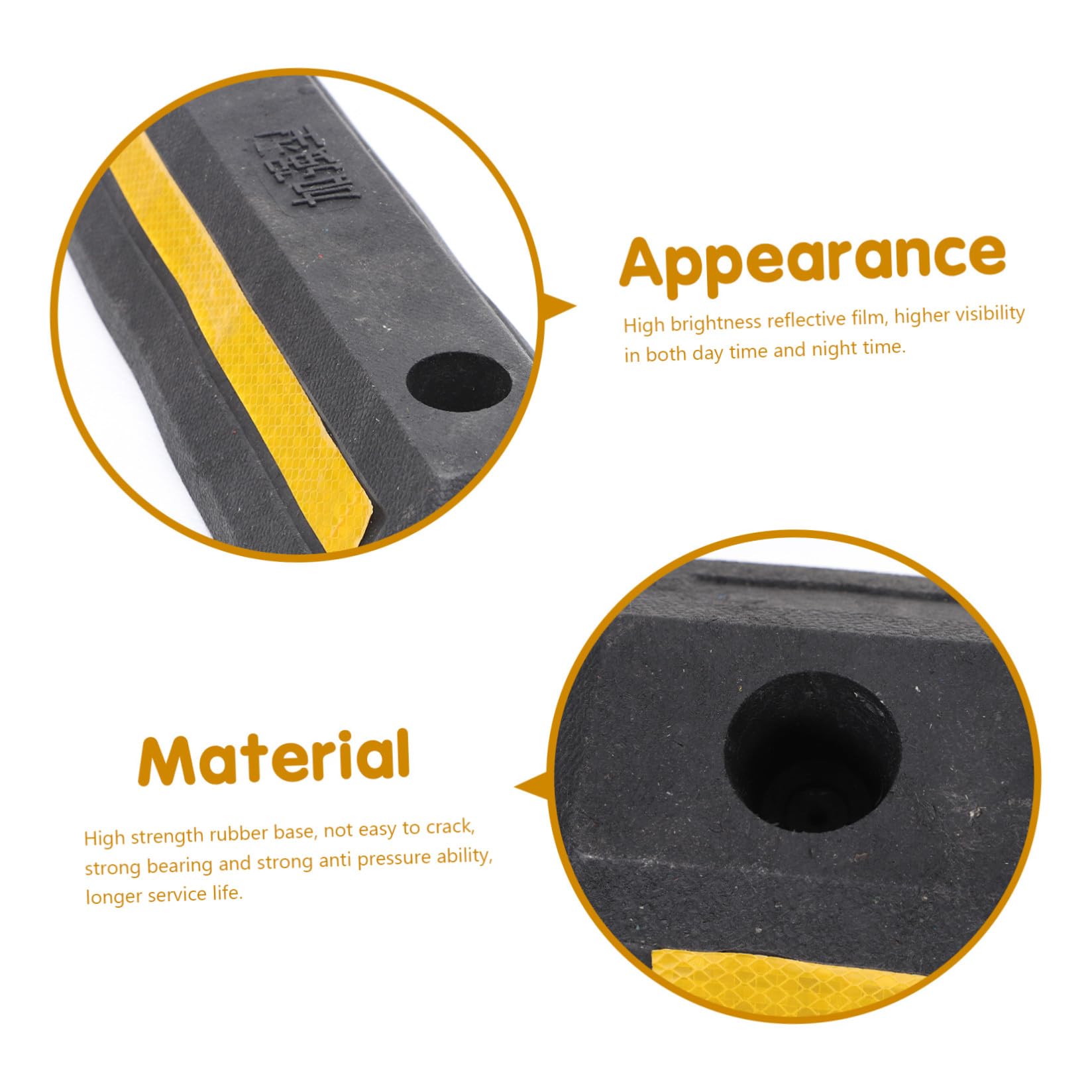 Tope De Rueda De Goma 480x130x80 Mm Resistente Cinta Reflectante, Bloqueador De Estacionamiento para Garaje y Aparcamiento En Exteriores, Protección para Coches y Vehículos Adultos