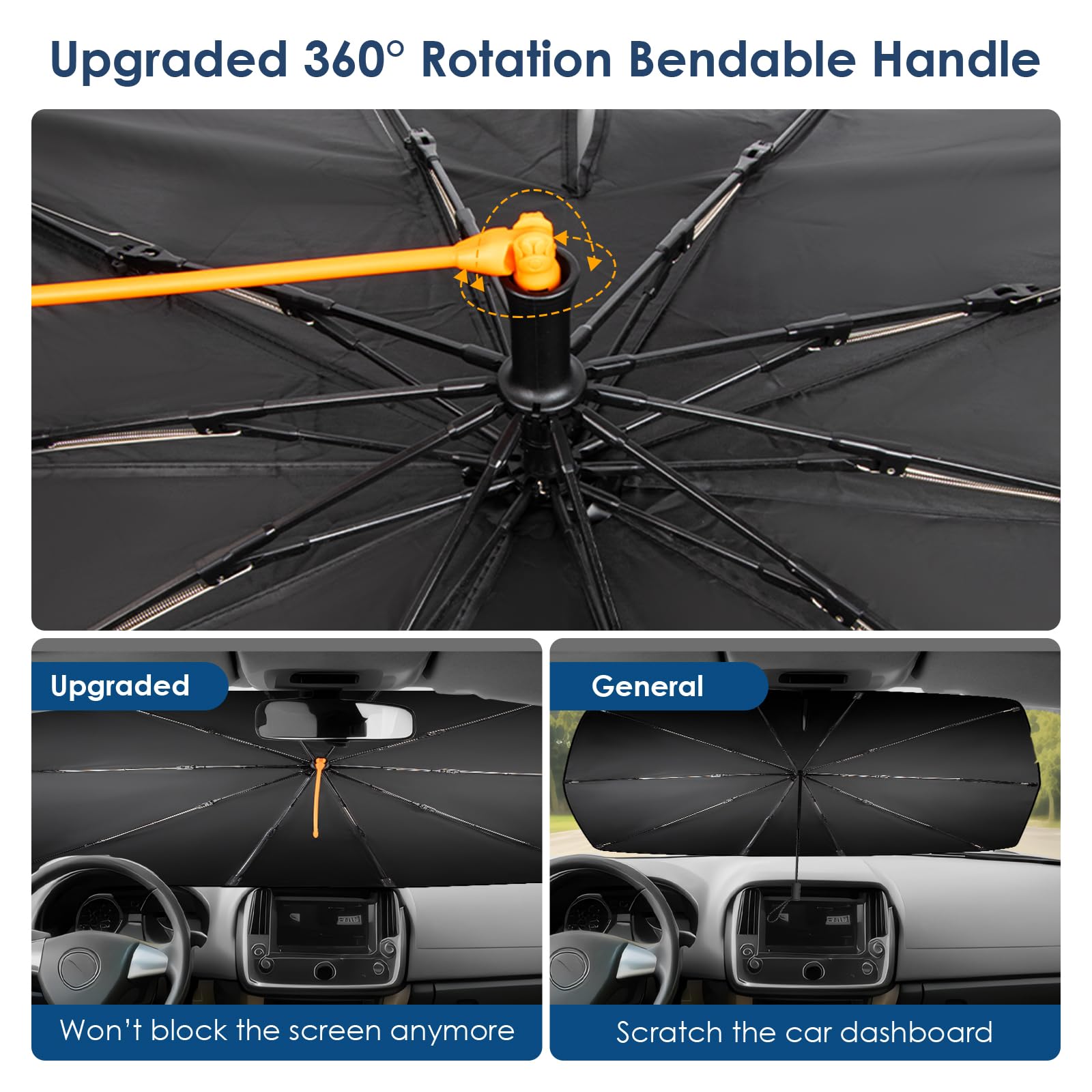 Parasole Parabrezza Auto 360° Rotante con Design a Molla Pieghevole 10 Nastri Protezione Solare Blocco UV Anteriore 140 * 74 cm