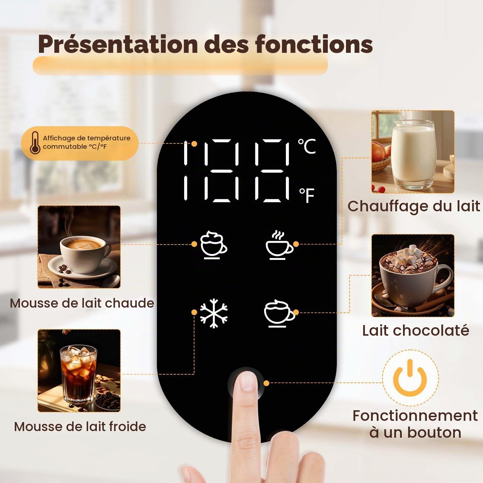 GKXLH Mousseur à lait électrique - Mousseur à lait électrique 4 en 1 avec affichage de la température, 350 mL Mousseurs à lait automatiques grande capacité pour café, latte et chocolat chaud (Noir)
