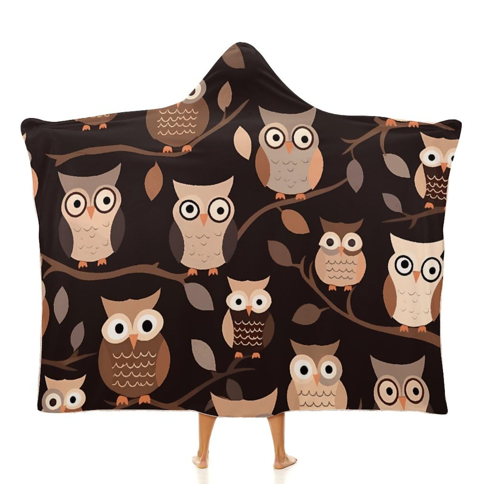 Couverture à capuche hibou marron pour cocooning et soirées canapé