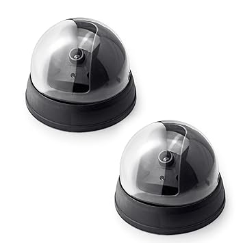 Fake Security Camera,Fuers Simulation Dummy Hemisphere Dome Camera Indoor/Outdoor Waterproof with Flashing Red LED Light and CCTV Warning Sticker for Home Business,2 Pack