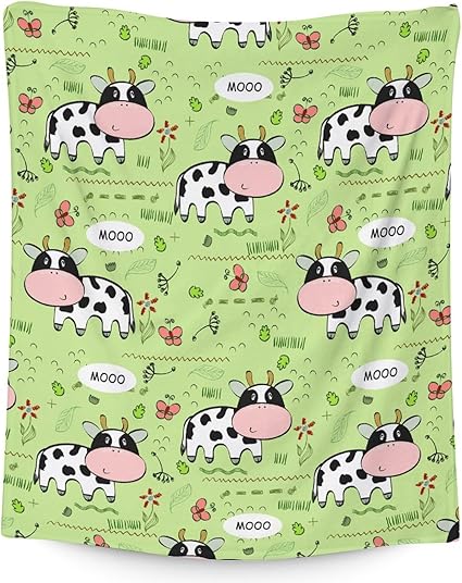 Mercuryelf Cow Throw Blanket - Soft, Fuzzy & Warm - 50x60 Inches Flannel Blankets for Living Room, Sofa - Light Green Cute Throws Gift for Teens