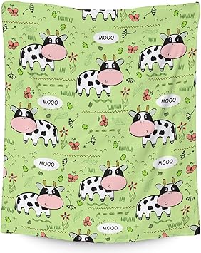 Mercuryelf Cow Throw Blanket - Soft, Fuzzy & Warm - 50x60 Inches Flannel Blankets for Living Room, Sofa - Light Green Cute Throws Gift for Teens