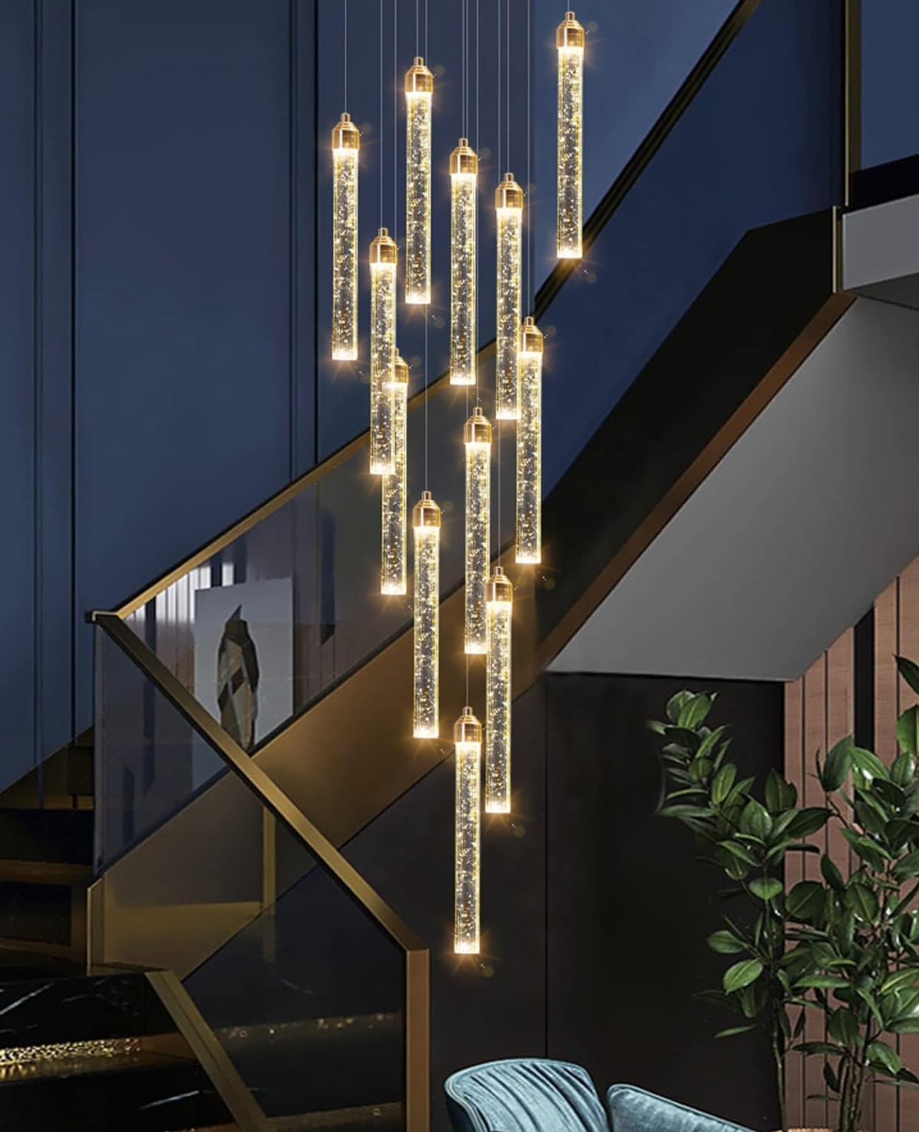 kaixunl 12-Lights Chandelier LED Dimmable Chandeliers for Entryway Flush Mount Ceiling Pendant Light Fixture Crystal Chandeliers for Living Room Gold