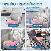 Vista 5 de TushGuard - Cojín para asiento de oficina, silla de ruedas o automóvil, espuma viscoelástica antideslizante, para aliviar el dolor de espalda, Rosa