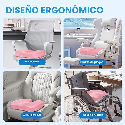 Miniatura 5 de TushGuard - Cojín para asiento de oficina, silla de ruedas o automóvil, espuma viscoelástica antideslizante, para aliviar el dolor de espalda, Rosa