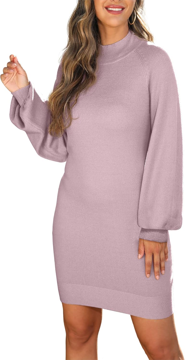 GRECERELLE 2026 Women's Mock Neck Ribbed Long Sleeve Bodycon Pullover Cute Mini Sweater Dress (XS-2XL) - Image 5
