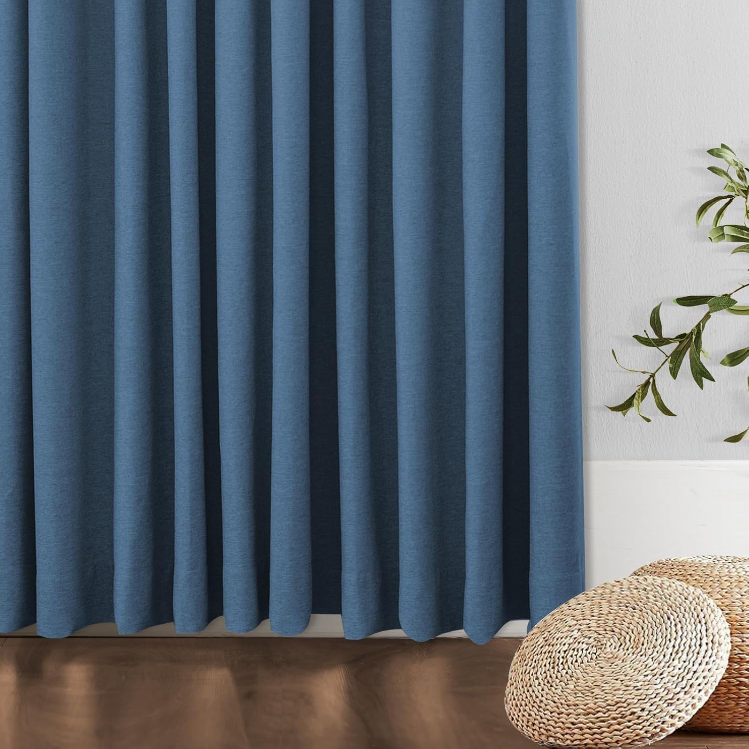 LANTIME Navy Blue Blackout Panels 84 inches Long, Pinch Pleated Faux Linen Textured Window Curtains, 26" W x 84" L,2 Panels