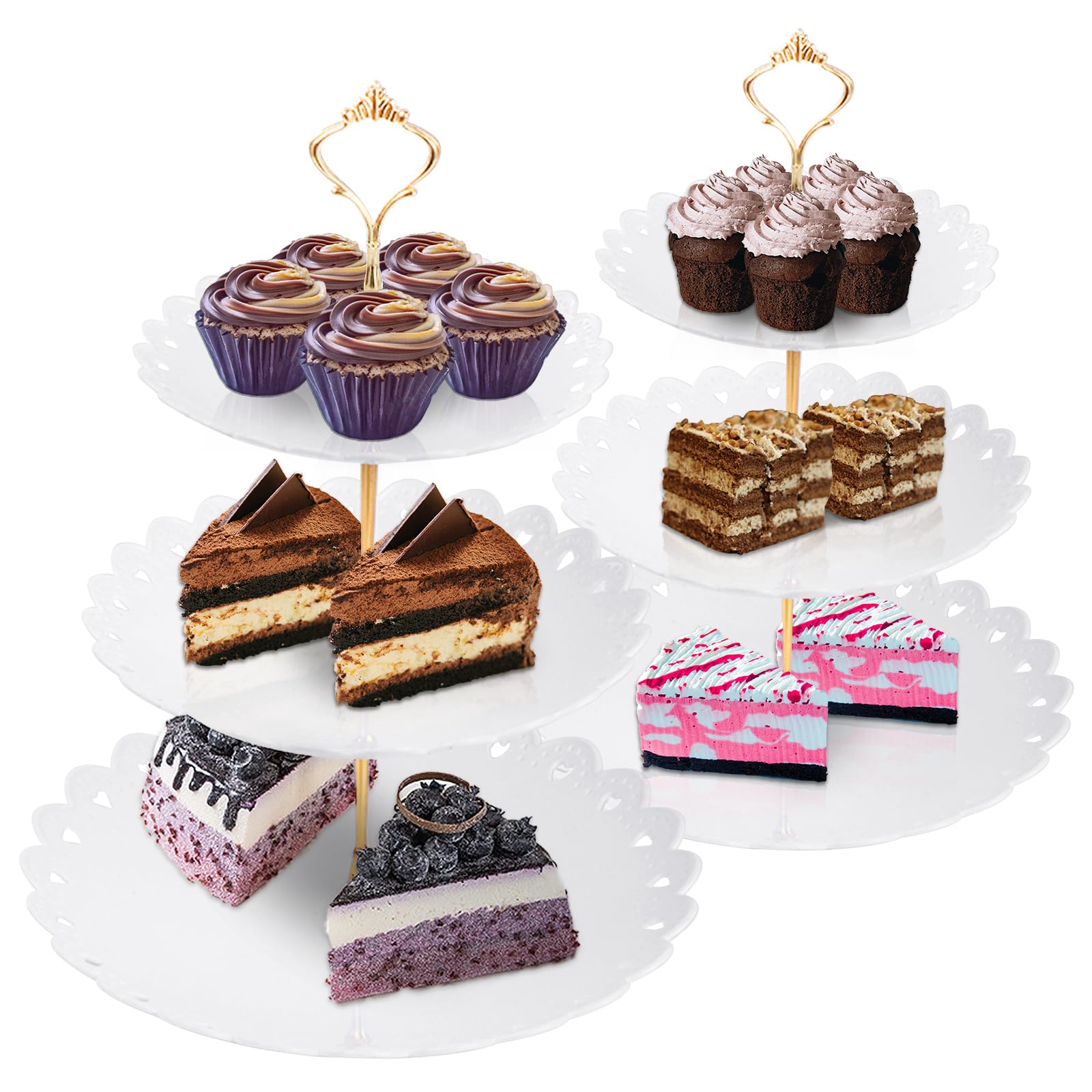 2 Supporti Per Torte A 3 Livelli TsunNee, Piatti Da Dessert In PP 27/22/18 Cm, Torre Porta Dolci Con Manico A Corona, Per Feste