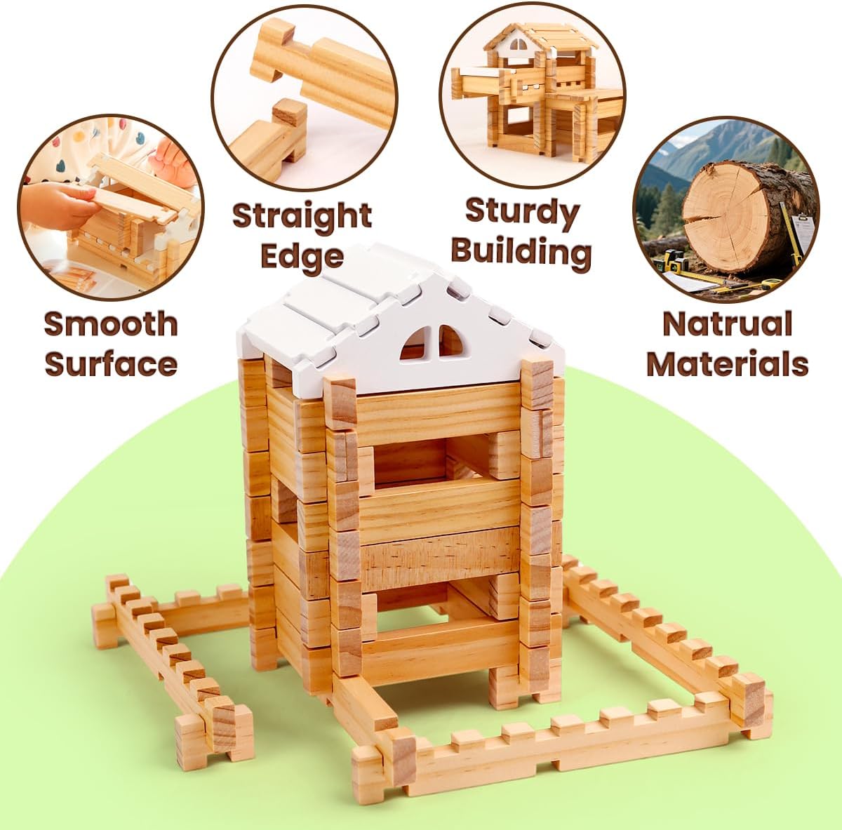 Jovi-mindly＆Notchies 63 Pcs Wooden Blocks Toys [Beginner Set] Classic Old Fashioned Toys,Wooden Building Blocks for Kids Boys and Girls,Preschhol/Class Room/Home Toy,Easter Toys Gifts