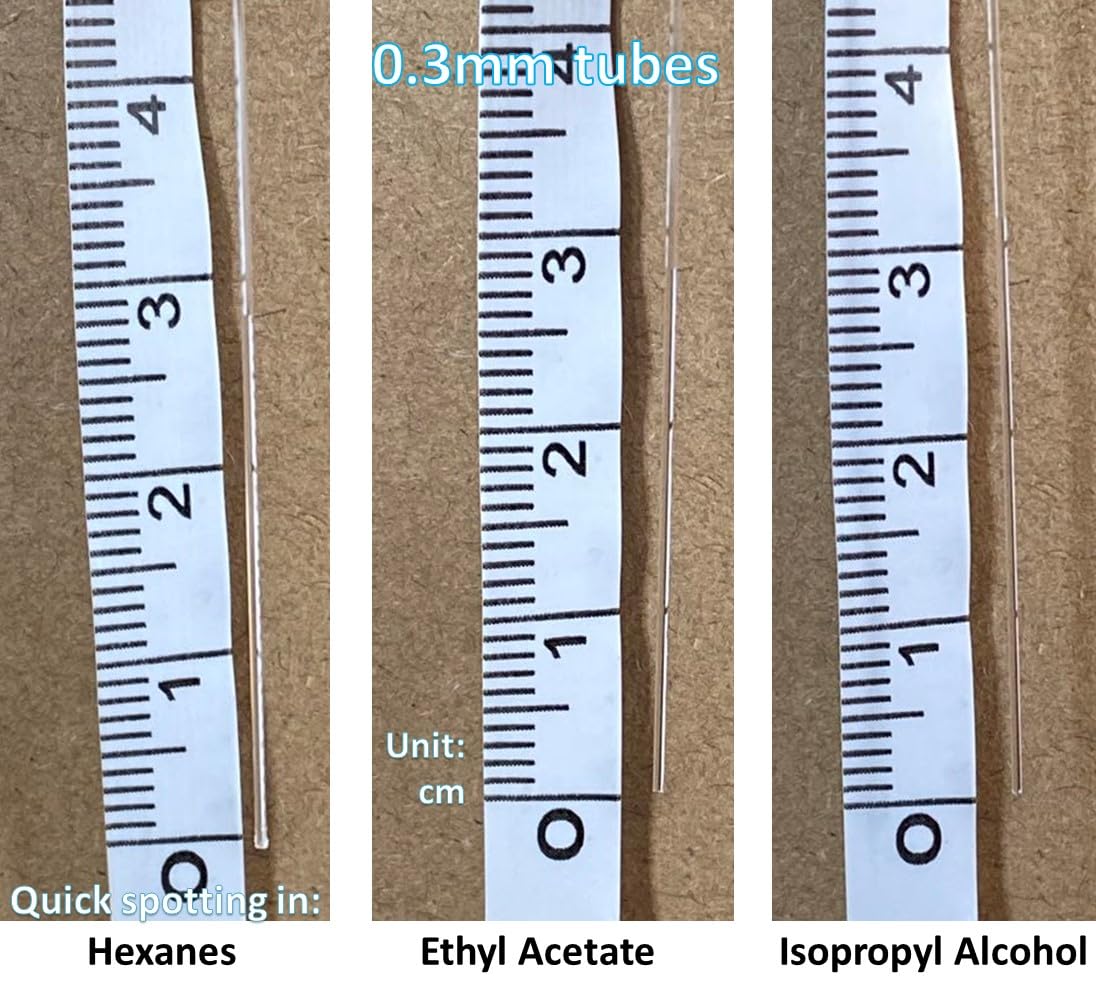 Tubos capilares de vidrio/micro pipetas TLC Spotting 0.3 mm ID x 100 mm 500 o 1000/paquete 0.3 mm ID x 100 mm 0.3 x 100 500