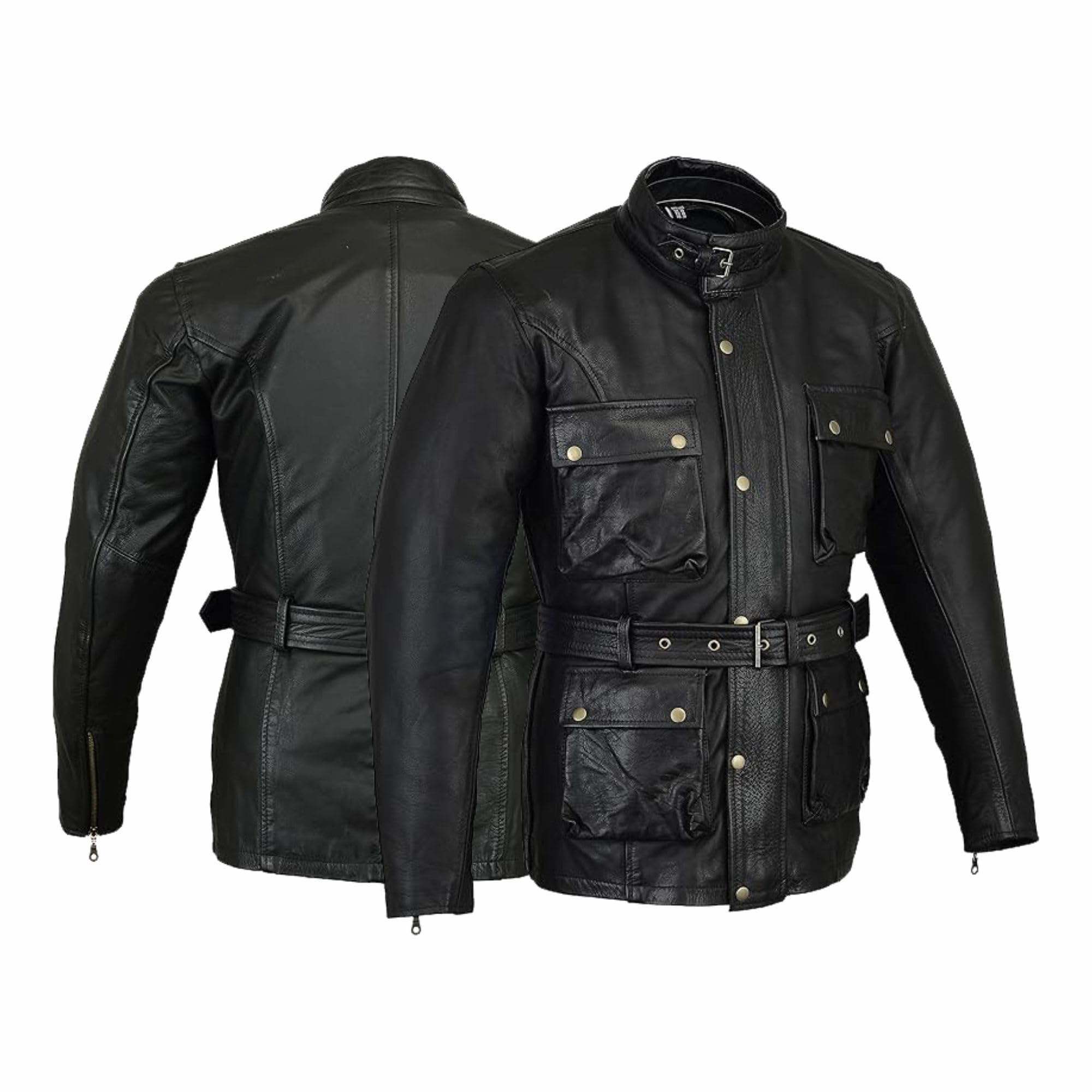 Bikers Gear Australia Klassischer Vintage-Stil, gewachst, Trail-Blazer, Leder, Retro-Motorradjacke mit CE1621-1, 5-teiliger, abnehmbarer Rüstung, Schwarz