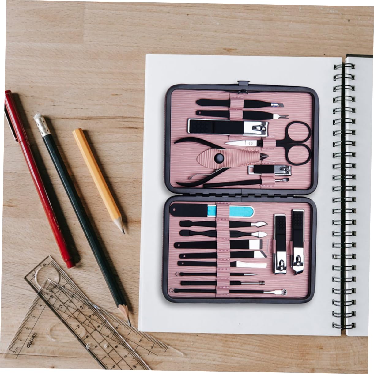 Kit de Manicura 18 Piezas de Acero Inoxidable Rosa | 1 Set Portátil, Alta Resistencia, para Grooming y Manicure, Accesorios Compactos de Uso Personal