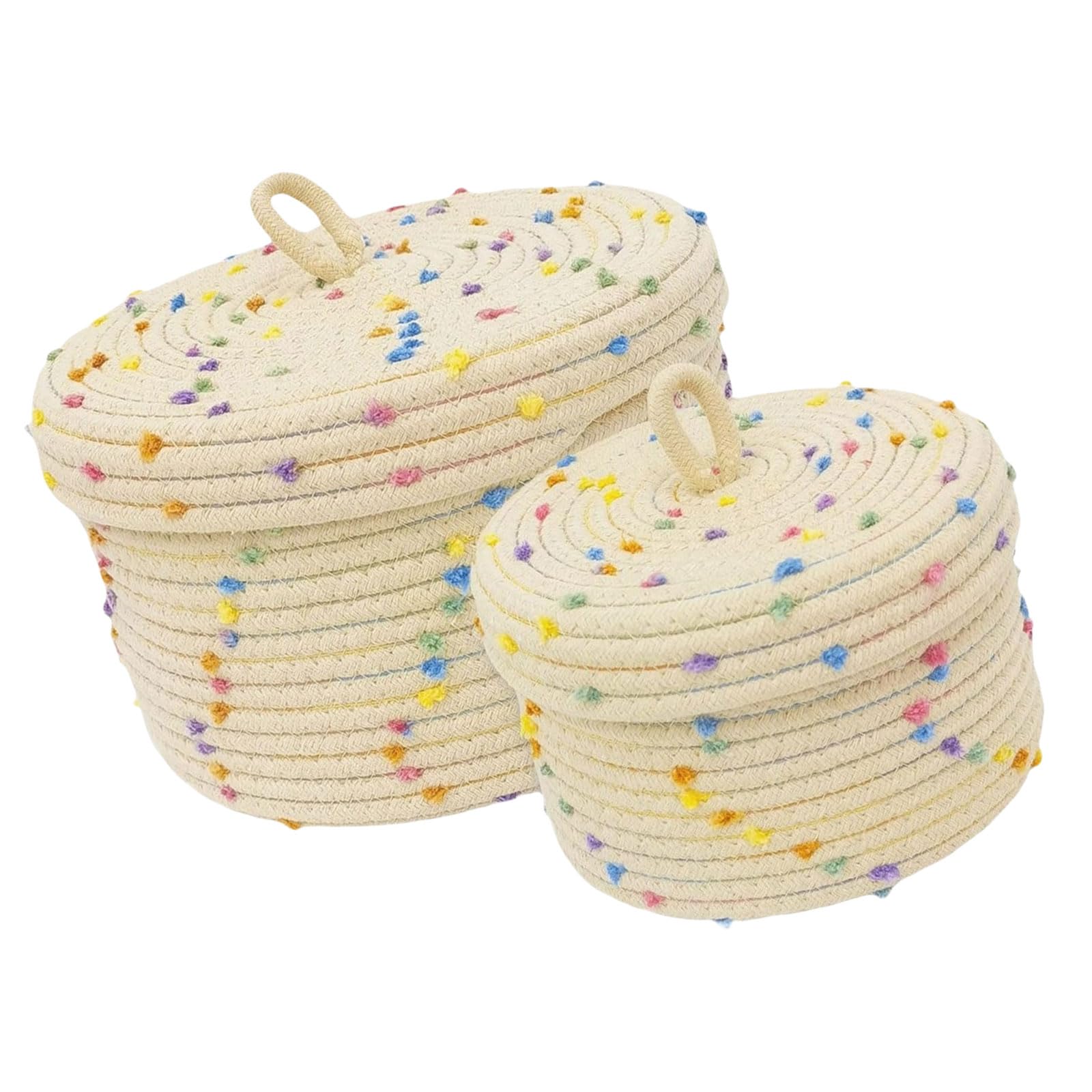 MICFENY Pack of 2 Sturdy Cotton Rope Storage Baskets With Lid for Organizing Rope Keys and Toy In Elegant Color Designs