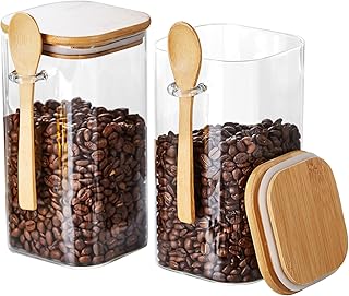 Glass Jars with Airtight Bamboo Lids and Spoons, 2PCS 1150ml/39oz Overnight Oats Containers with Lids, Glass Food Storage Containers for Coffee Beans, Flour, Sugar, Cookie, Pasta, Tea Leaf