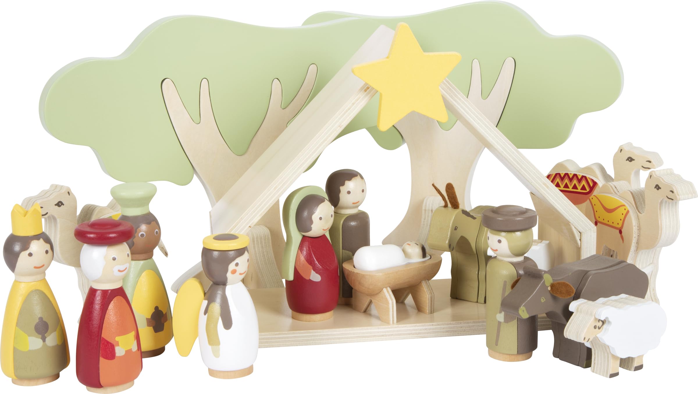 small foot Weihnachtskrippe aus Holz, 18-teiliges Spielset für Kinder, kindgerechte Weihnachtsdekoration mit Figuren und Tieren, 12356