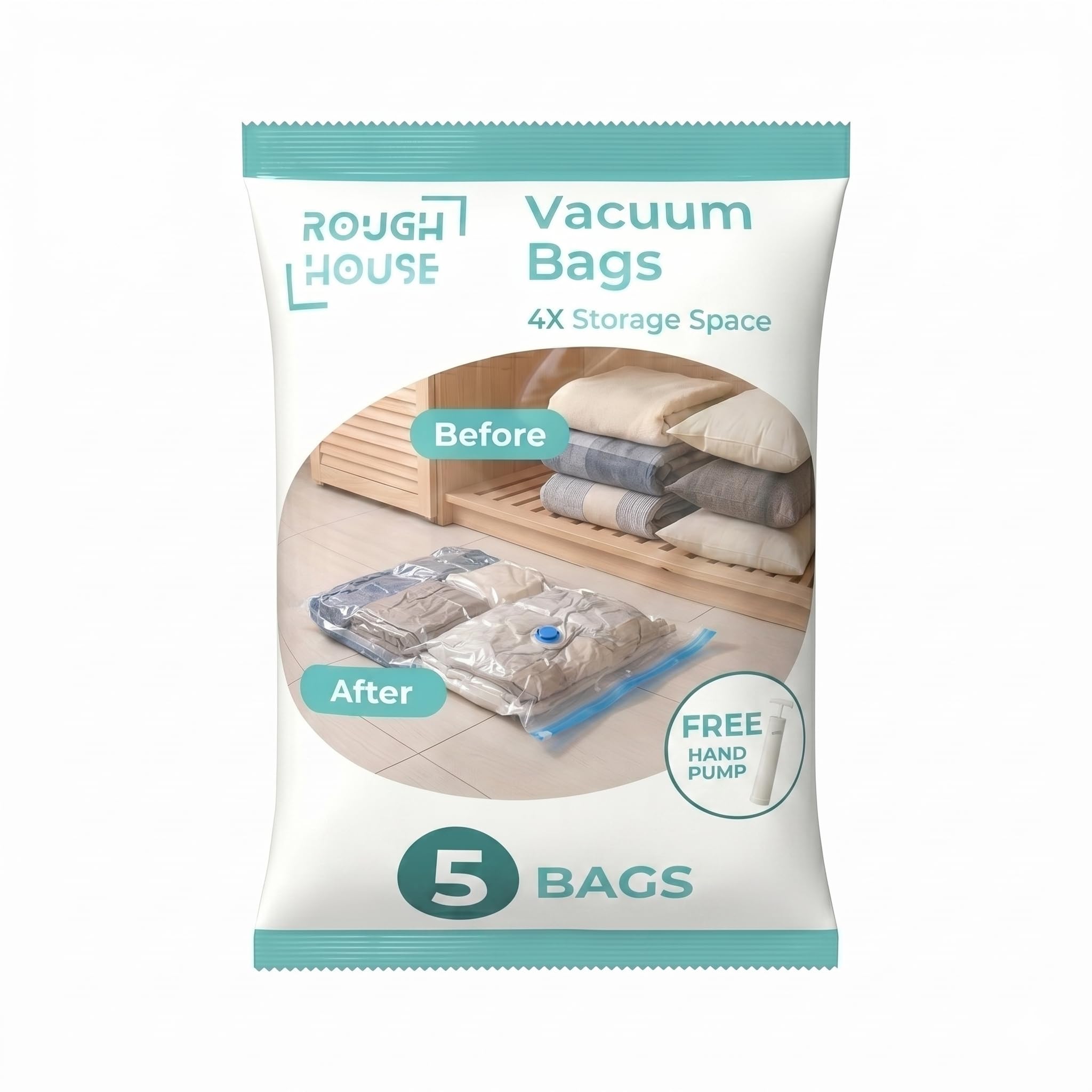 Roughhouse Ultra-Durable Vacuum Storage Bags Pack of 5 Space Saver for Clothes and More- Airtight, Reusable Compression Bags with Double-Zip Seal, Free Pump-picture-28
