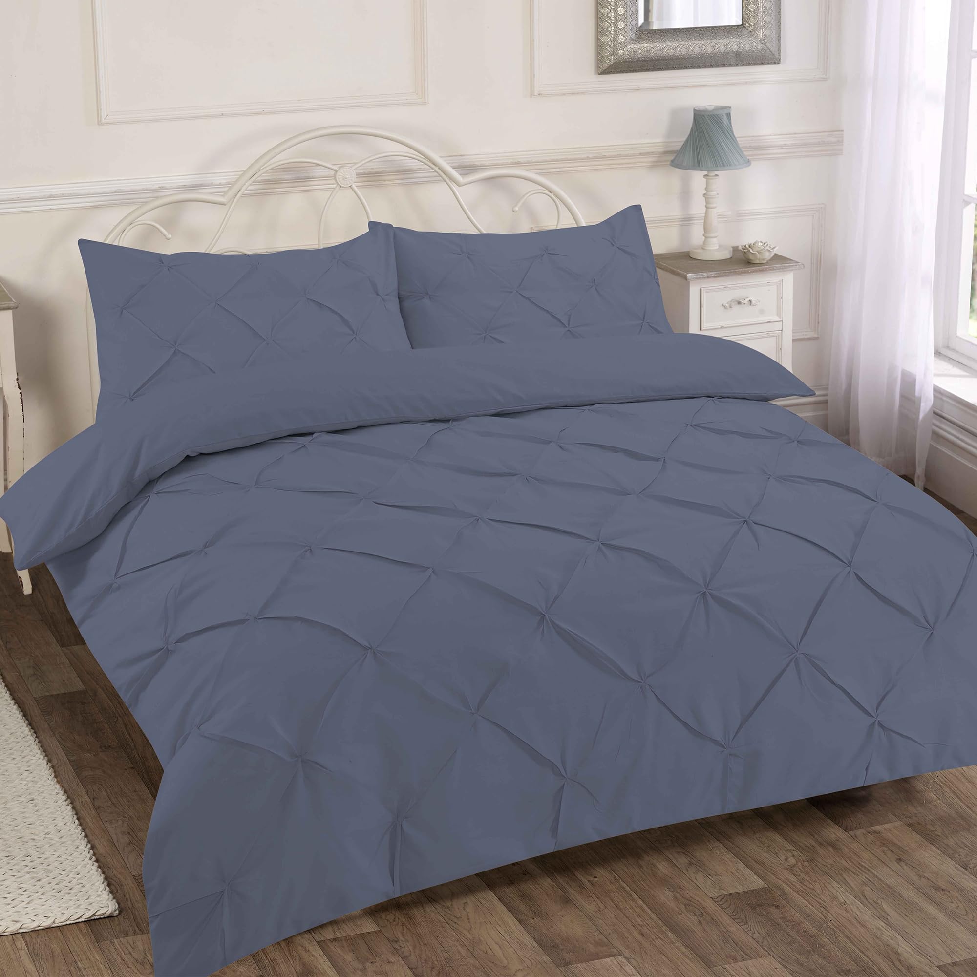 Home Sweet Home UK Pintuck Double Size Duvet Cover Sets Soft PolyCotton Duvet Cover Sets Doublesize With Button Closure Non-Iron Easy Care Bedding With Matching Pillowcases