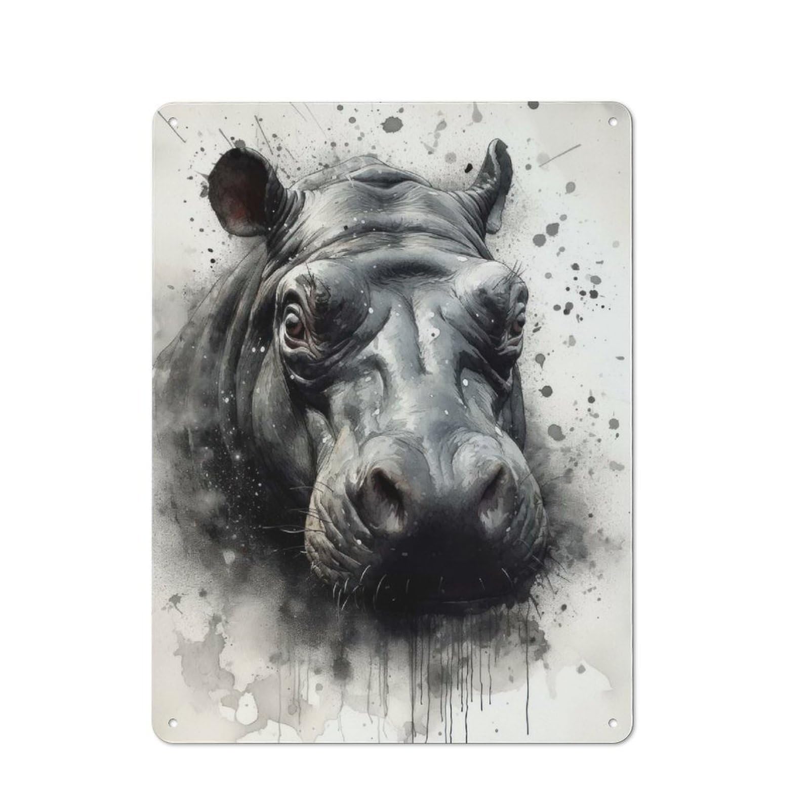 Junmoney Hippo Natures Metal Wall Sign With Design 40X30cm, Vintage Industrial Wall Art For Workshop, Basement, Shed Or Games Room