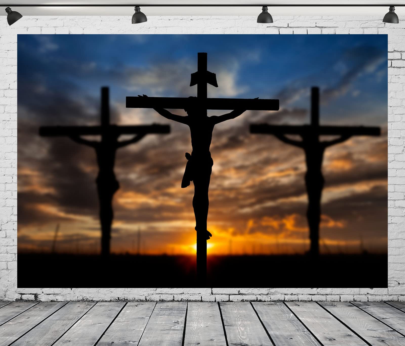 CORFOTO Jesus Christ Cross Backdrop, 7x5ft Polyester Fabric, Customizable, Religious Theme, Outdoor Usage, Wall Mount, Unframed, Landscape Orientation