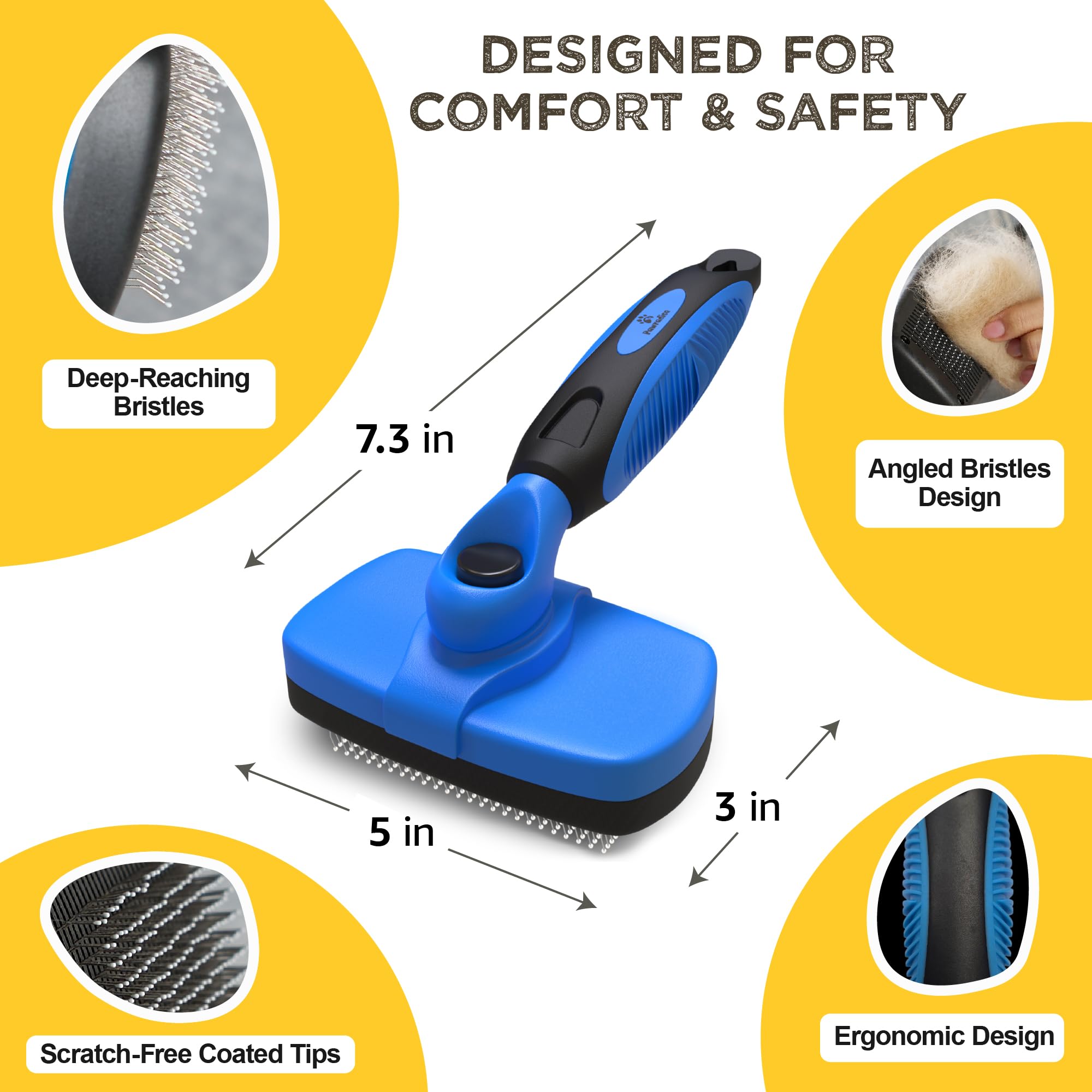 Deshedding Dog Brush for Shedding – Self Clean Cat Brush Deshedding & Grooming Tool for Long Haired and Short Haired Dogs, Slicker Brushes for Dogs, Skin-Friendly, Retractable Bristles, Easy to Clean - image 5