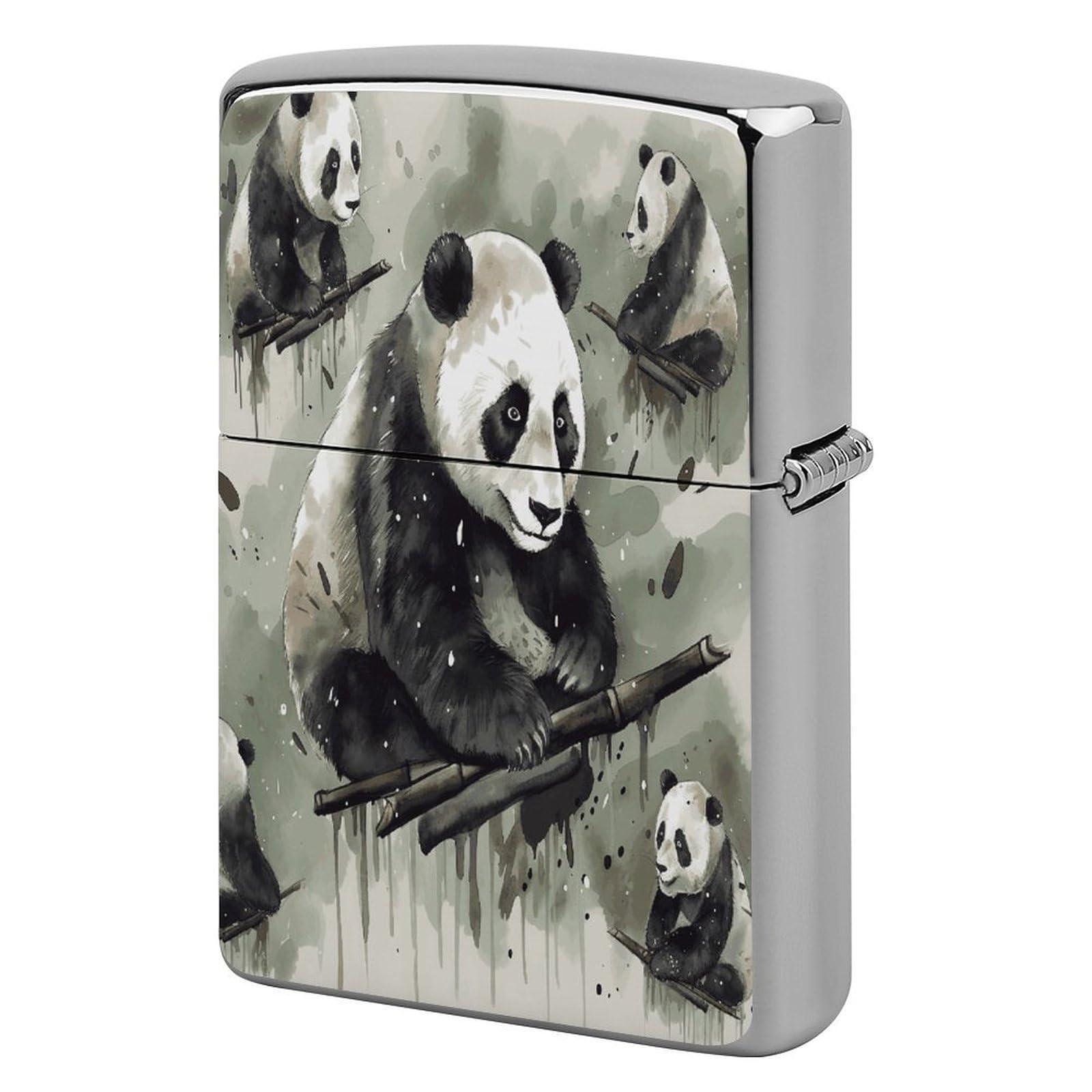 Btcowzrv Style Ink Painting Panda Metal Lighter Case Sleeve Cover Holder