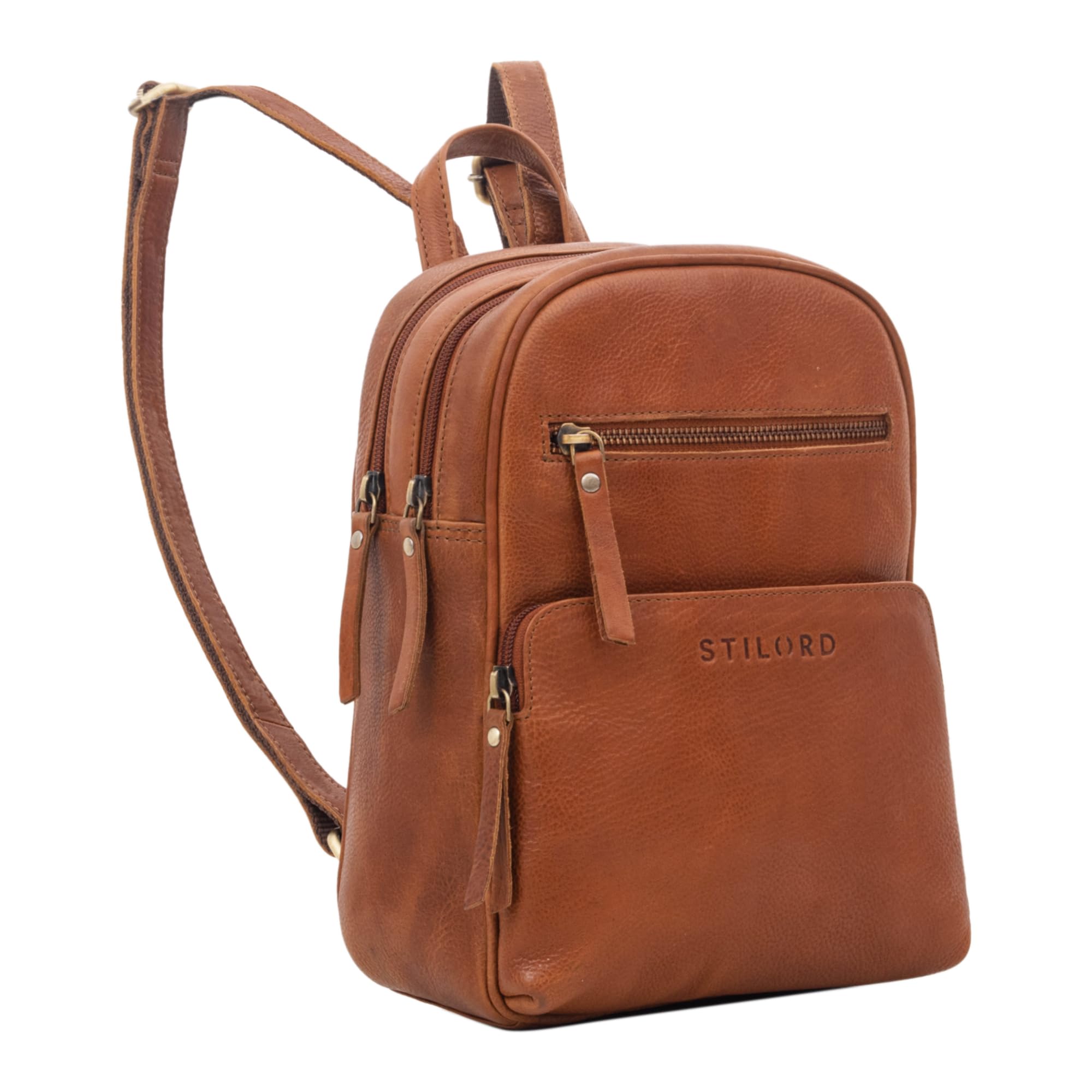 STILORD "Fabienne" Zaino Donna Pelle Vera piccolo Vintage Borsa de Trasporto tracolla regolabile Leggera Borsa da giorno Quotidiano Colore:texas - marrone