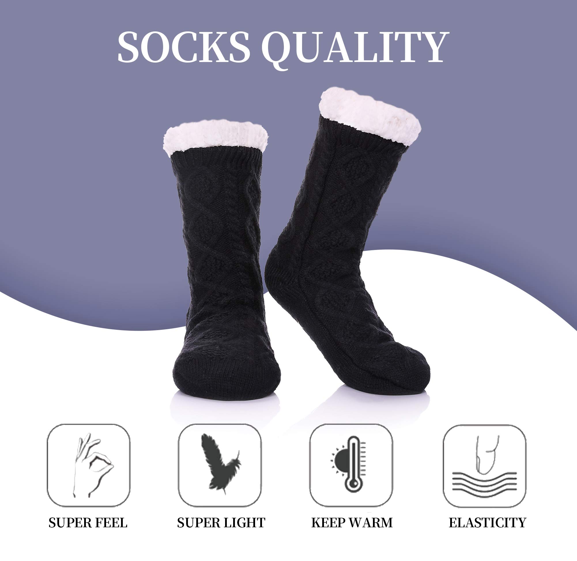 SDBING Women's Winter Super Soft Warm Cozy Fleece Lined Fuzzy Slipper Socks with Grippers: 6-10 Black a