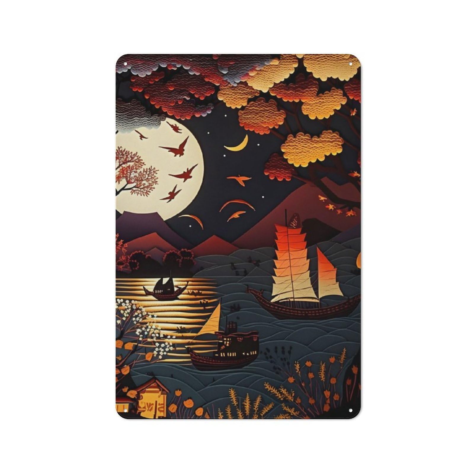 Junmoney Abstract Moonlight Tin Wall Plaque 30X20cm With For Dining Room Or Kitchen, For Vintage Wall Decor Fans, For Themed Room Decoration