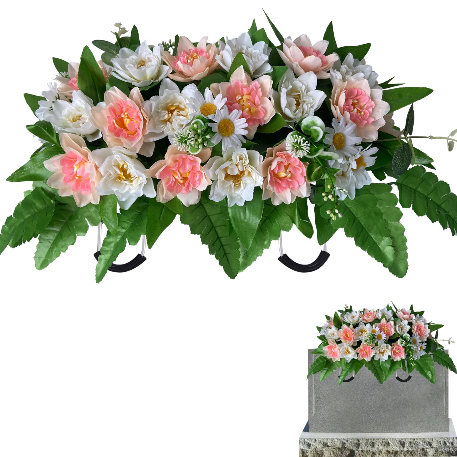 Tombstone Flowers - Outdoor Grave Decorations, Cemetery Flowers for a Grave to Be Placed on a Tombstone, The Cemetery Flowers for Grave Saddle Are Composed of Artificial Champagne  image 3