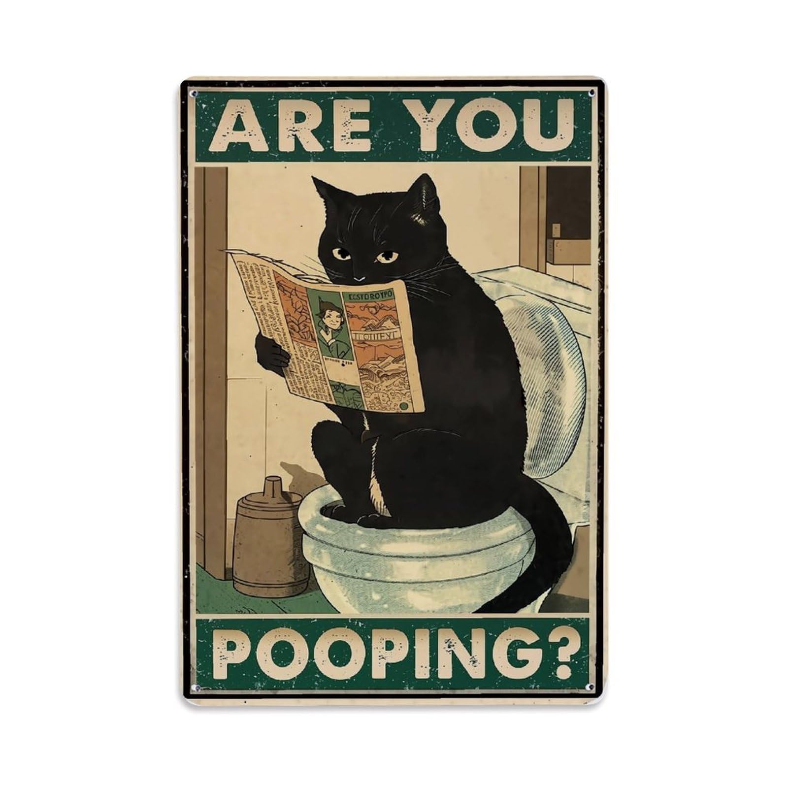 Bliveurn Vintage Black Cat Reading Newspaper On Toilet Retro Metal Tin Sign, Metal Poster For Home, Gaming Room, Studio Workshop,Bar,Garage Wall Art Decor 8X12 Inch