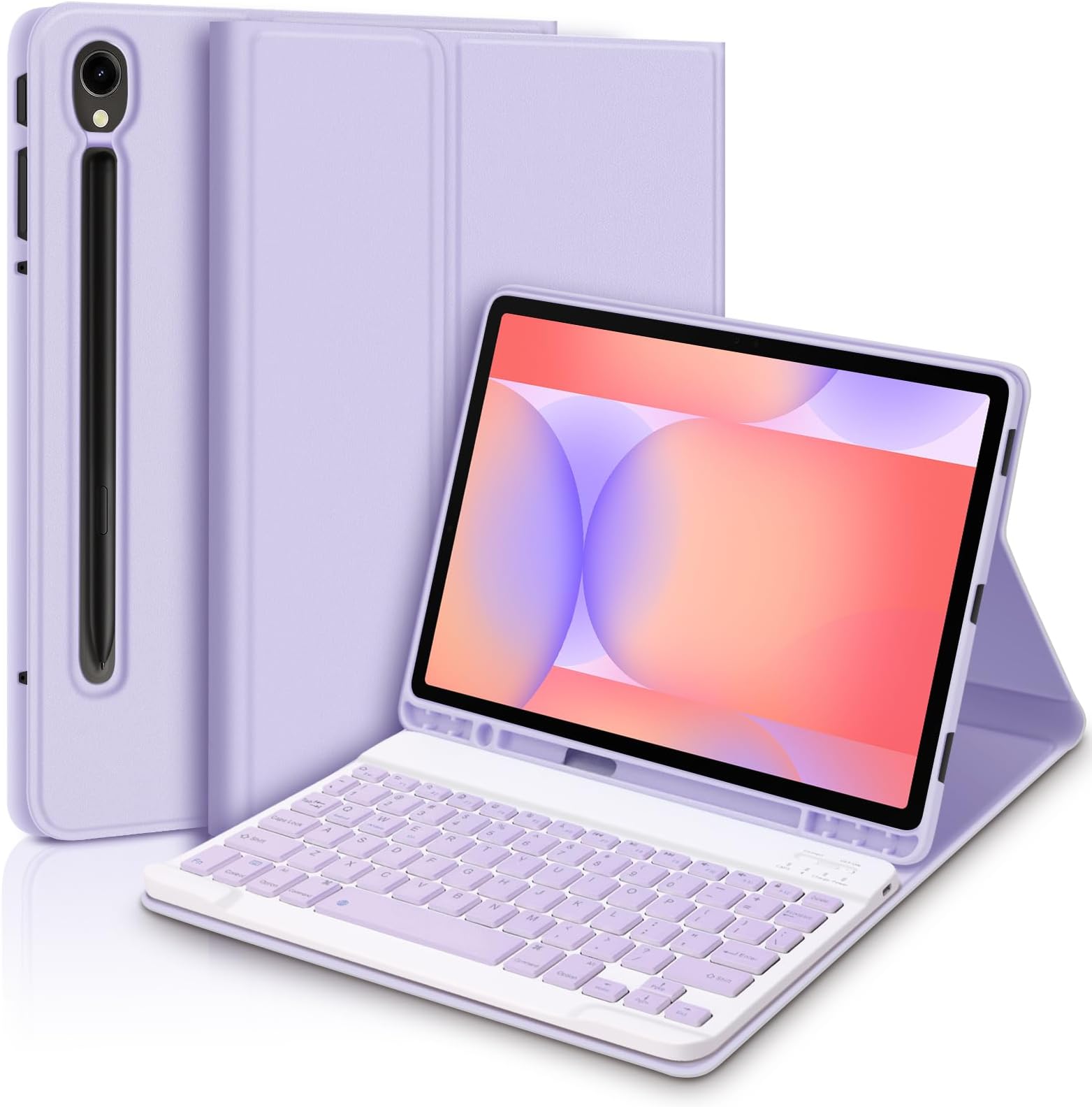 Keyboard Case for Samsung Galaxy Tab S9 FE 10.9"/Tab S9 11" Cover with Magnetically Detachable Wireless Bluetooth Keyboard with S Pen Holder Give Full Protection with Galaxy Tab S9/S9 FE-Purple