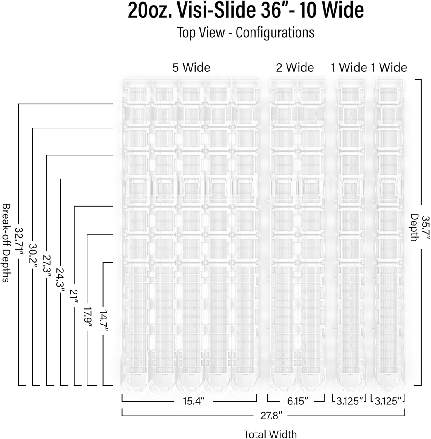Display Technologies Visi-Slide Gravity-Fed Beverage Glide for Angled Shelves (Pack of 3)- Effortless Beverage Organization for 20/25oz - 9-wide, 36"D