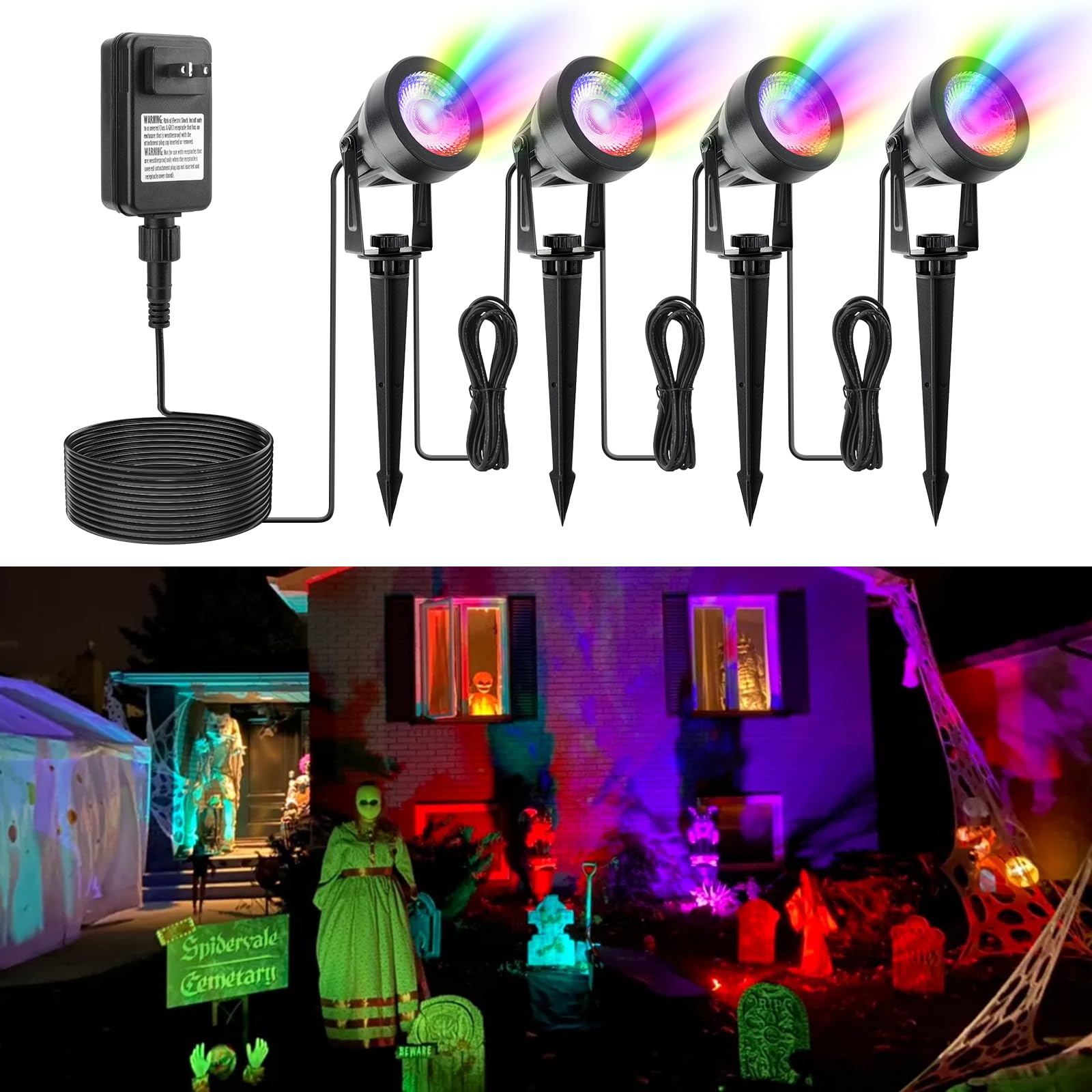 APONUO Landscape Lighting, RGB Color Changing Low Voltage Landscape Lights with Transformer, IP65 Waterproof Remote Control, Outdoor Spotlight for Garden, Pathway, Yard, Tree, Wall (4 Pack)