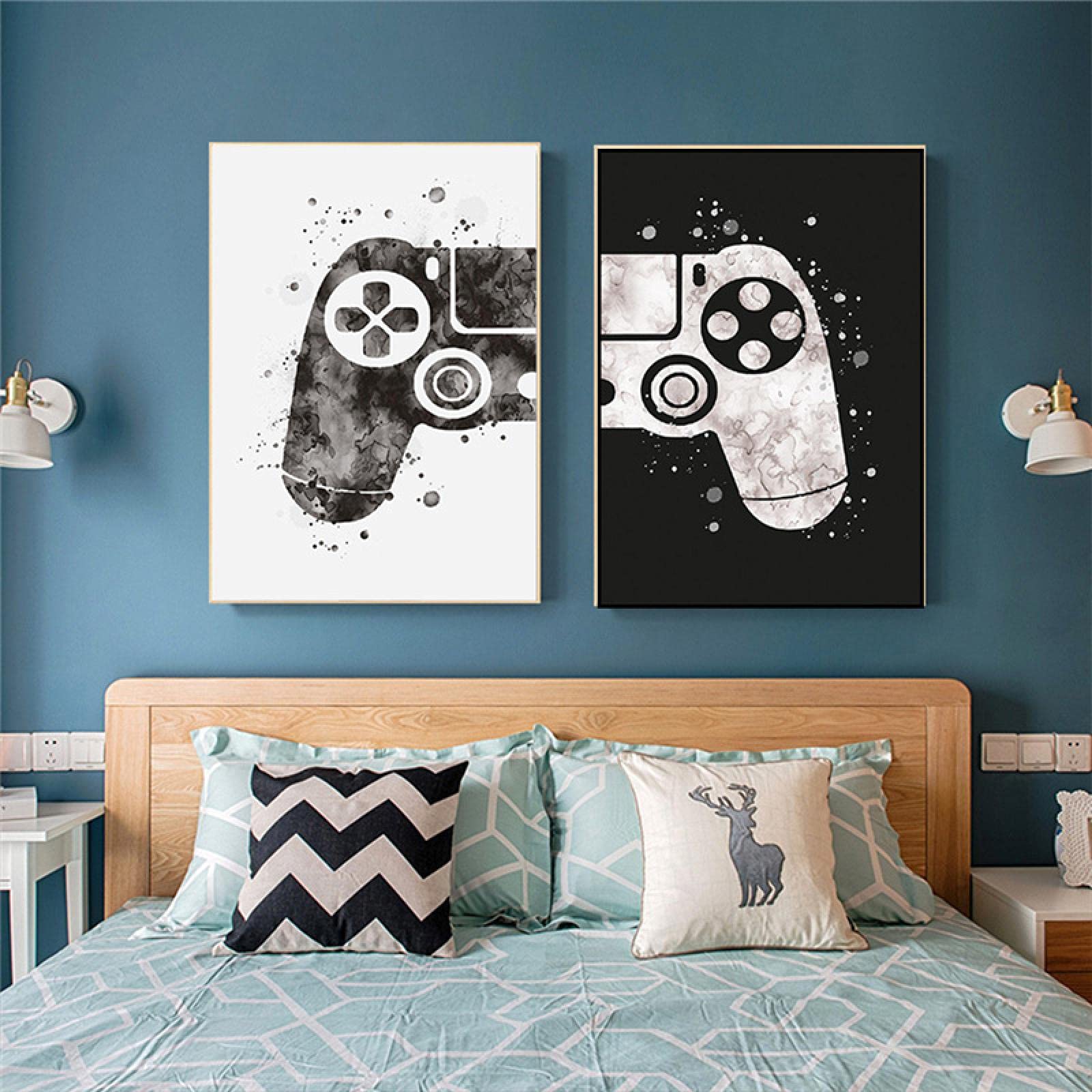 Pinturas en lienzo para sala de juegos, carteles abstractos e impresiones de Gamepad, imágenes artísticas de pared, Mural para jugadores, decoración de habitación de niños - Enmarcado, 2 Piezas