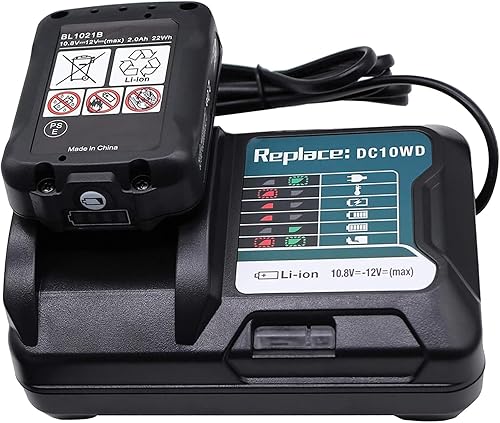 Miniatura 2 de WeideBATT Paquete de 2 baterías BL1021B de 12 V 2000 mAh y cargador DC10WD para BL1016 BL1015 BL1020B BL1041B para Makita Tool DF031D DF0331D TD110D