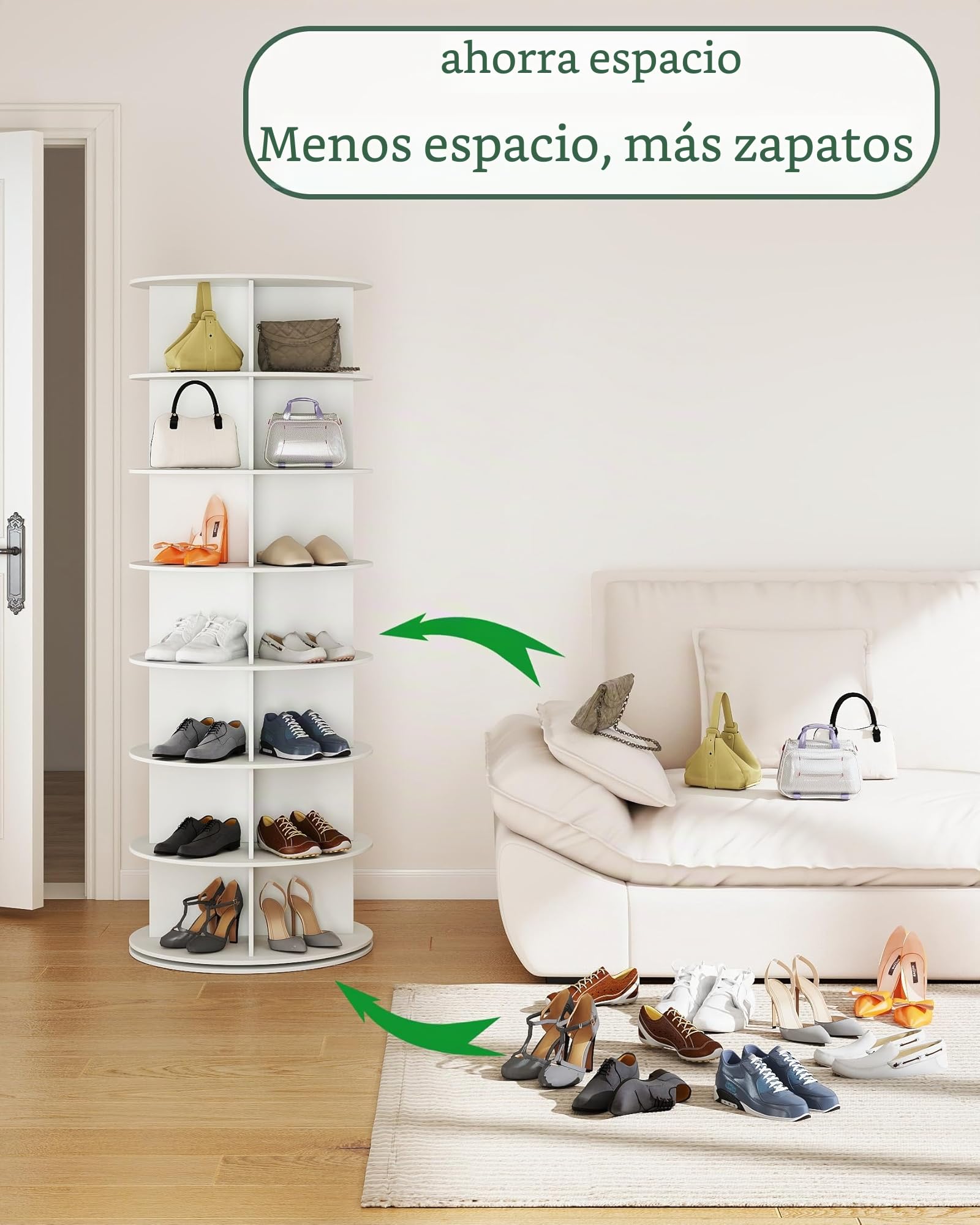 Zapatero Entrada Recibidor Estrecho Giratorio, Zapatero Estrecho y Alto Blanco, Shoe Rack, Zapateros Recibidores Entrada, Shoe Cabinet de 7 Pisos con 28 Espacios Abiertos