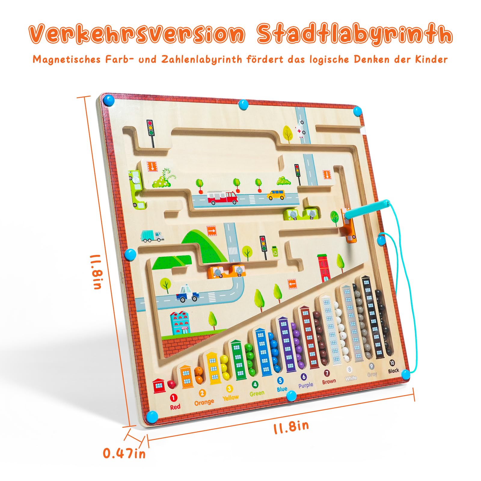 Magnetisches Labyrinth Spielzeug - Holzspielzeug Zum Zahlen & Farben Lernen Für Kinder Ab 3