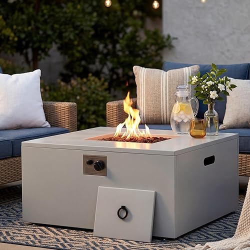 Miniatura 17 de ECOTOUGE Hoguera redonda de propano, mesa de hoguera de gas para exteriores de 30 pulgadas, mesa de fuego de acero con encendido automático