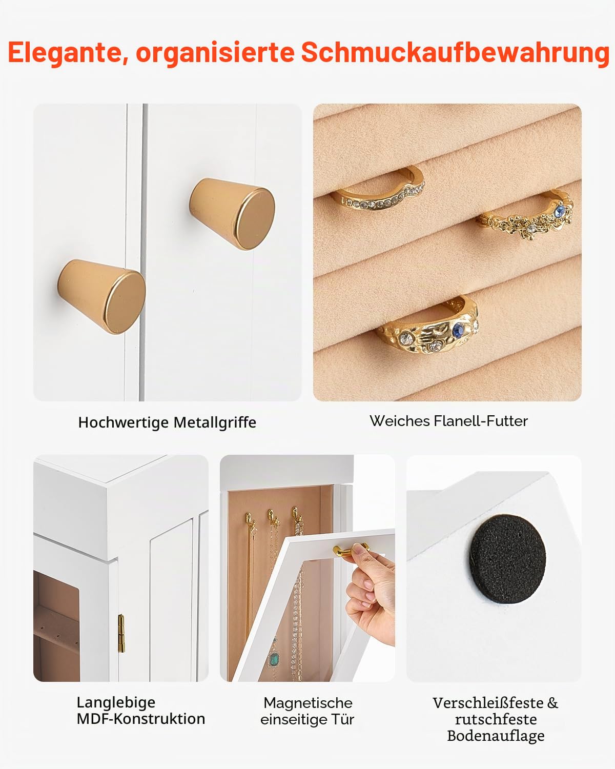 VEVOR Schmuckkästchen 360° drehbarer Schmuckkasten mit magnetischer Tür & Acrylfenster & 4 integrierten Halskettenhaken, Aufbewahrungskoffer mit Metallgriffen, Bodenpolster & weichem Samtfutter