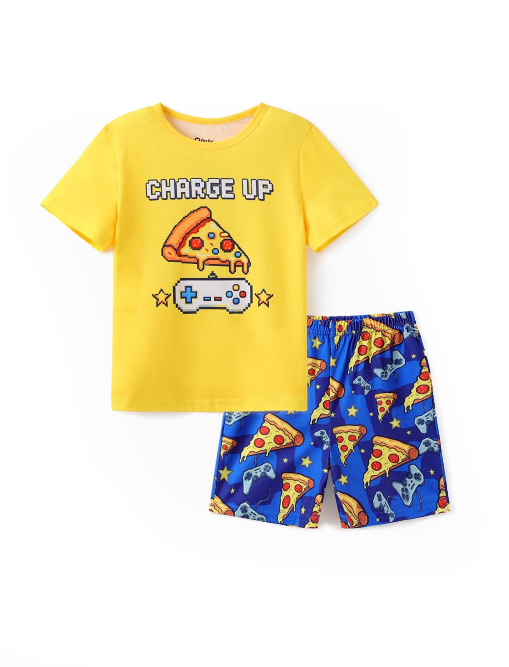 Photo 1 of PATPAT Boys Summer Pajamas Cartoon Sleepwear Crew Neck T-shirts with Shorts PJs Casual Kids Loungewear Yellow Games 6 Year