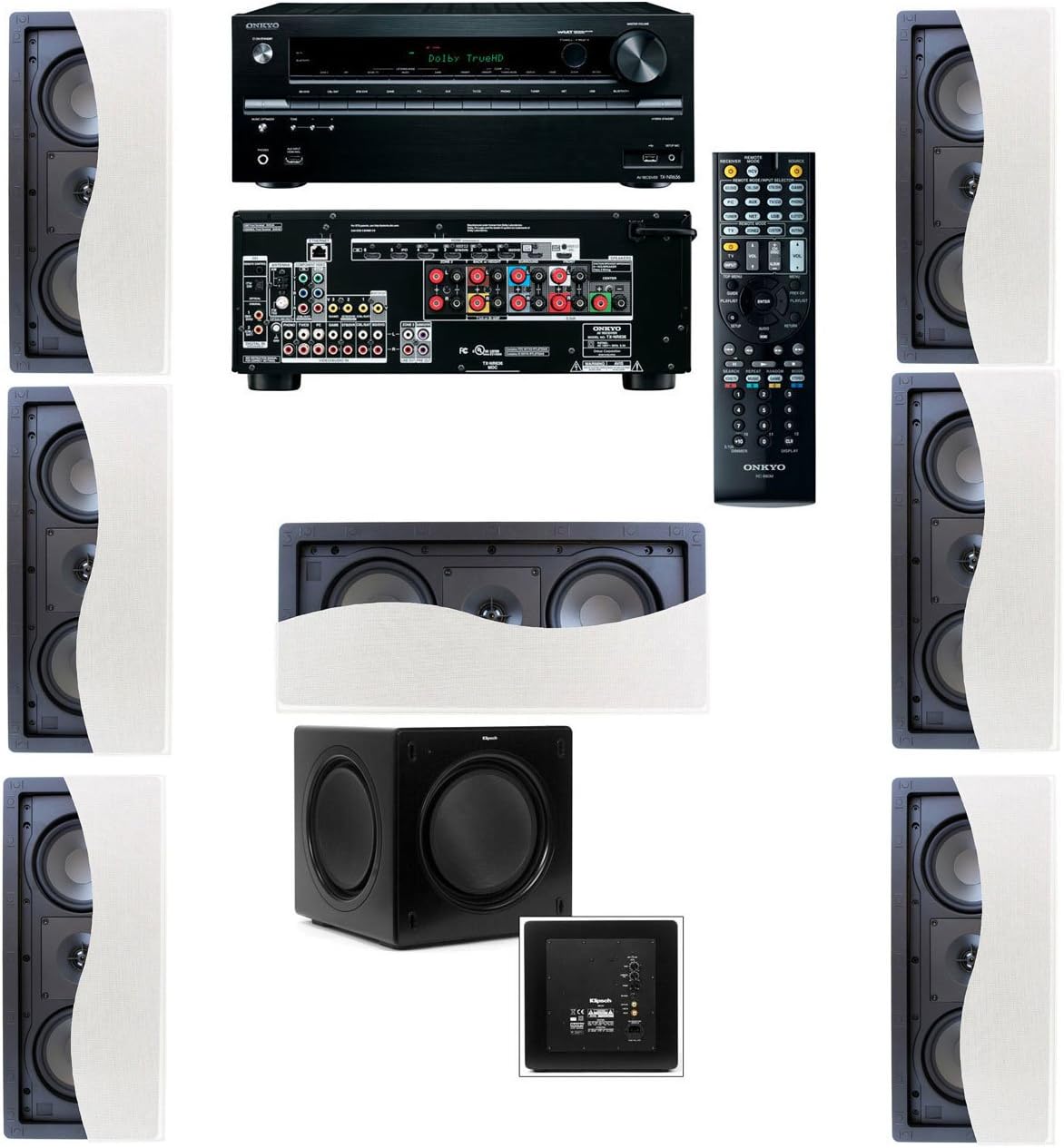 Klipsch R-2502-W II in-Wall Speaker(LCR) (7.1) Onkyo TX-NR636 7.2 Channel Network A/V - White