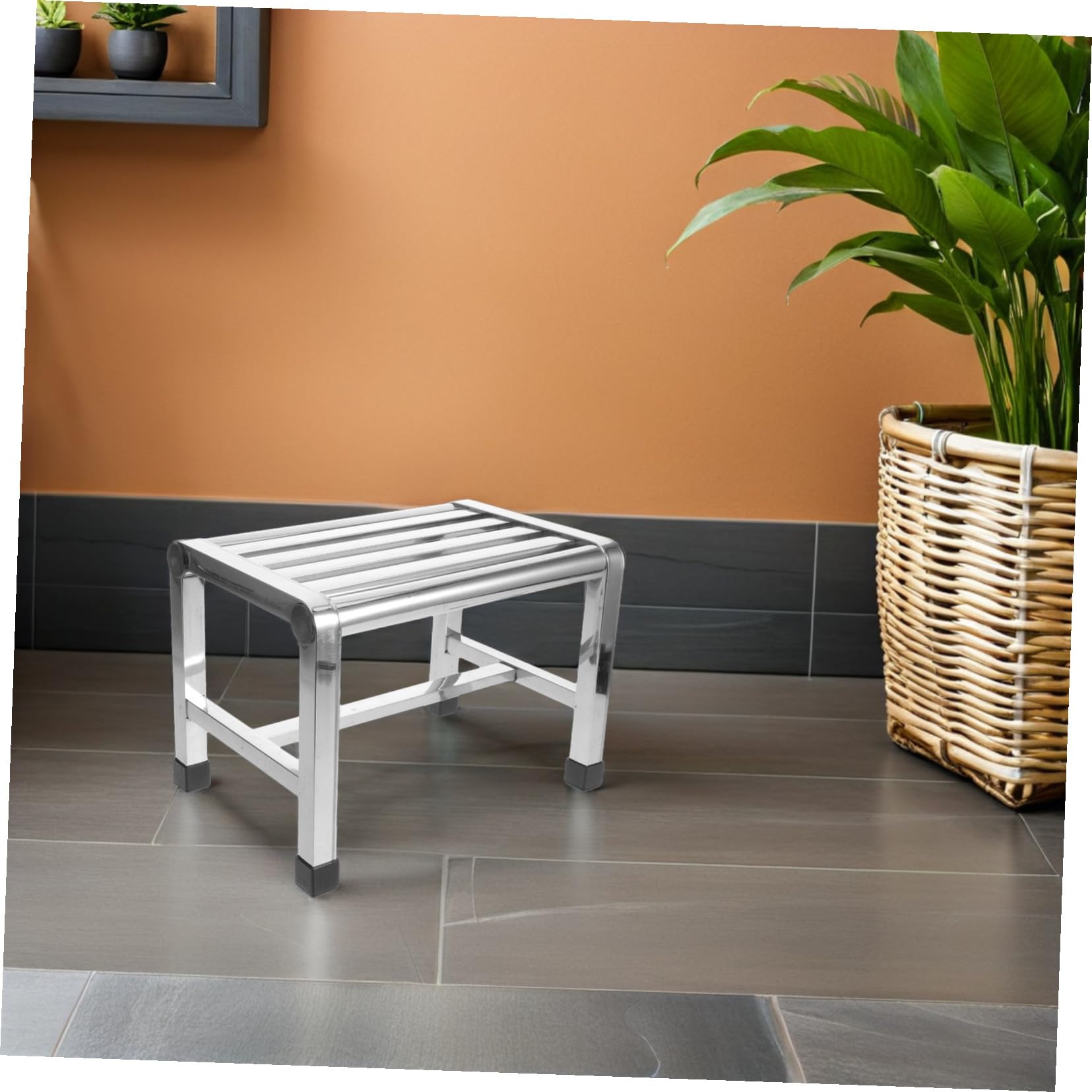 Baluue Taburete de Ducha de Acero Inoxidable Antideslizante, Banco de Baño Ligero y Resistente para Personas Mayores, Adecuado para SPA y Habitaciones de Lavandería