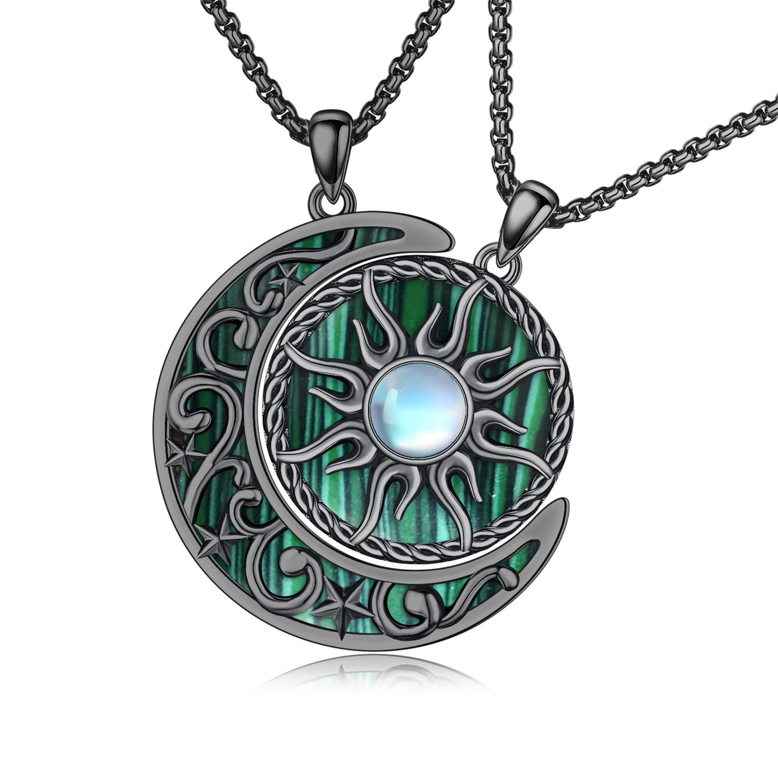 REDSUN Yin Yang - Collana in argento sterling 925, con sole e luna, argento, oro/nero, ciondolo celtico Tai Chi con ciondolo a forma di sole e abalone, idea regalo per donne partner, klein (Pendants
