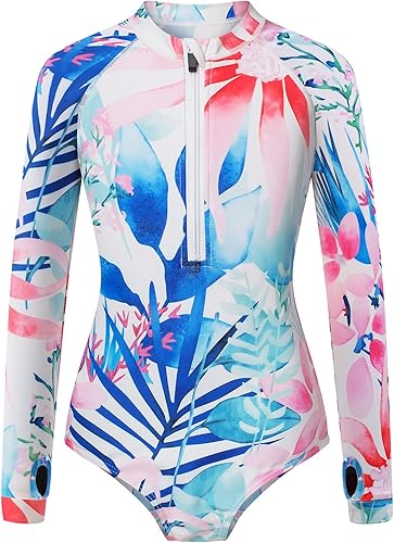 Traje de baño de manga larga para niñas, con protección UV, traje de baño de una sola pieza