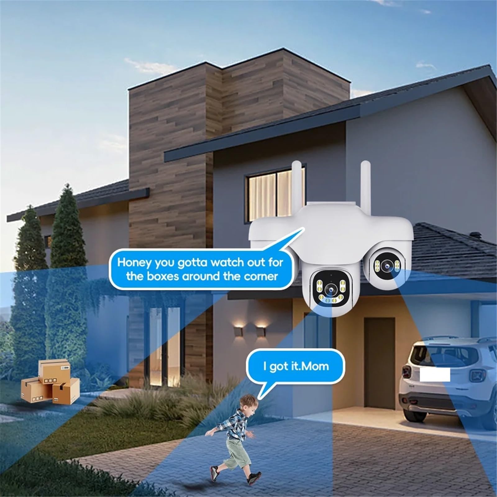 Security Camera, Cámara IP WiFi de 2MP CCTV con 3 Lentes y Pantallas, Seguimiento automático, vigilancia Seguridad for Exteriores, cámara PTZ, Impermeable, visión Nocturna(WiFi Camera 128G)