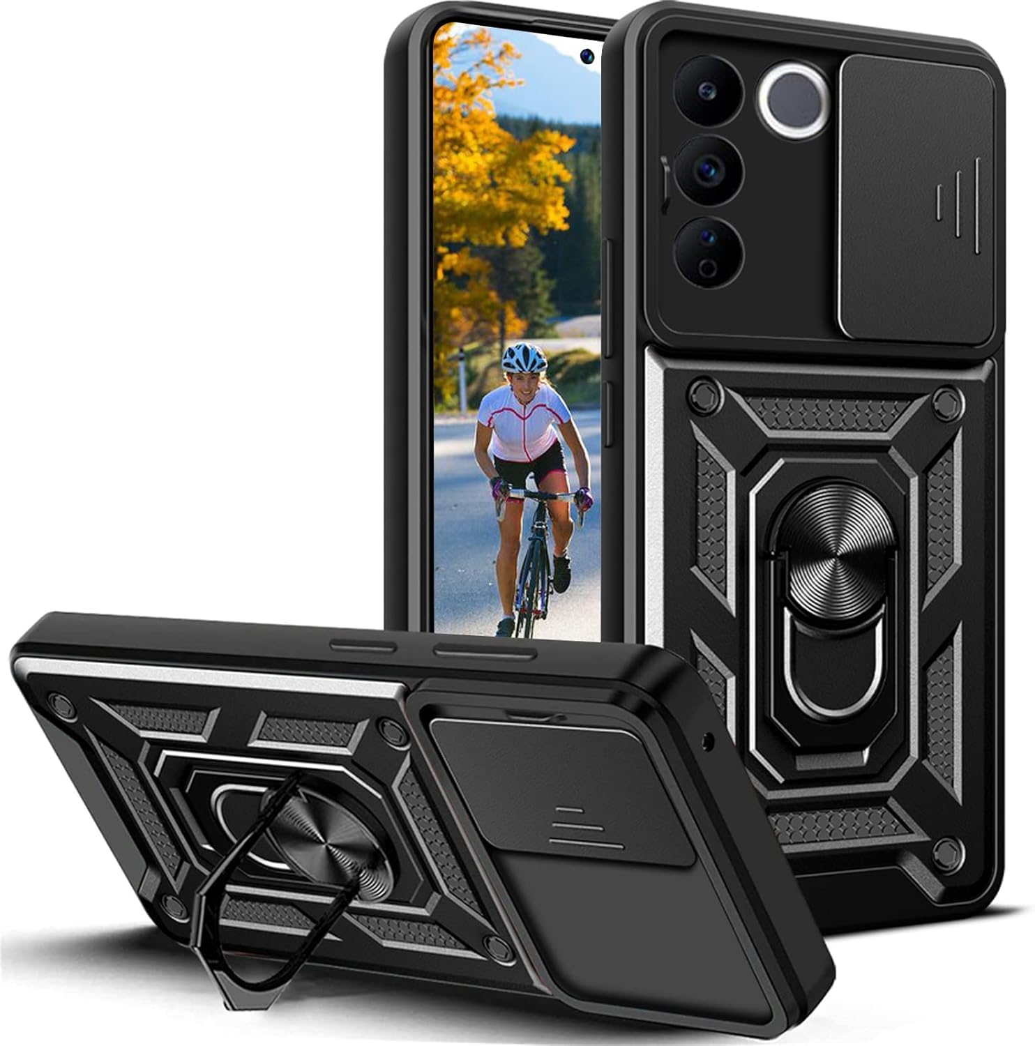 Scalebee Back Cover for Vivo V27 5G Heavy Duty Slide Camera Cover Built-in Rotated Ring Kickstand (Black, Rugged Armor) (Vivo V27 5G) (B0D9YHGM1T) Amazon Price History, Amazon Price Tracker