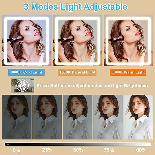 Miniatura 5 de Escritorio pequeño de tocador con espejo y luces, tocador de maquillaje con 6 cajones, 6 estantes y espejo LED deslizante, 3 modos de luz ajustable,