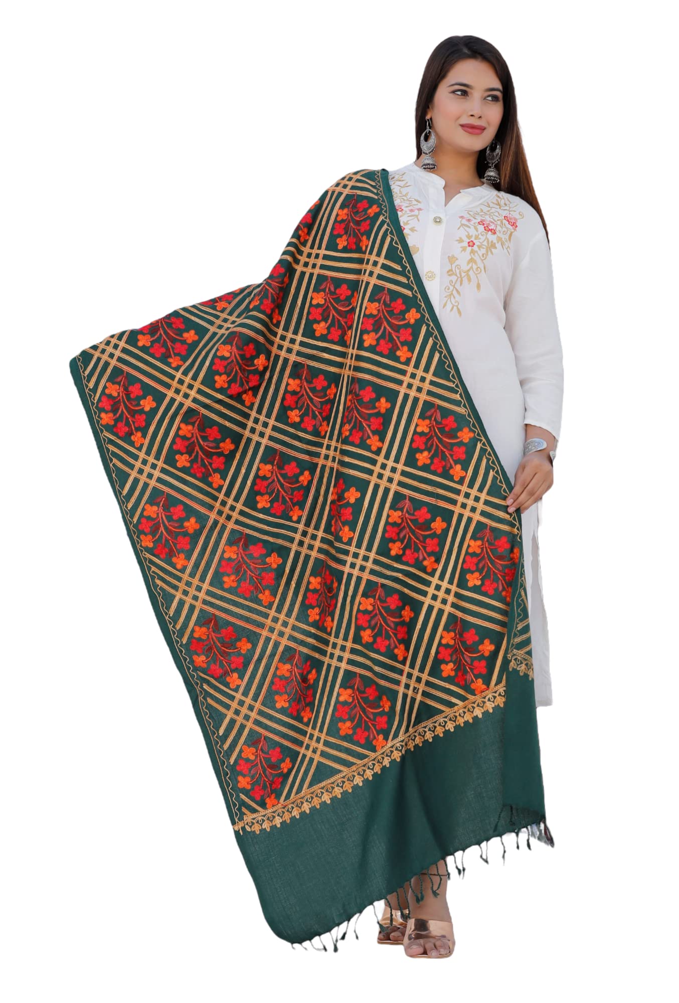 veshvilla Women's Woolen Embroidery Shwals (Cross Design)-picture-47